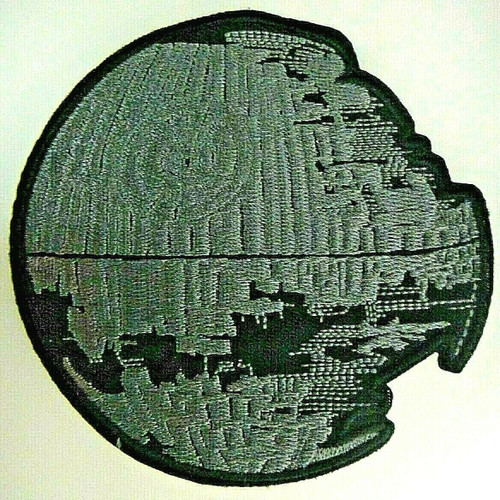 4 inches diameter, a new Star Wars Death Star Embroidered Patch. Sew on or iron. 

Please note we will always combine shipping on like items.  Any additional patch or pin will ship for 50 cent per item.  Any additional payment will be reimbursed to your Paypal account.  Thank You.