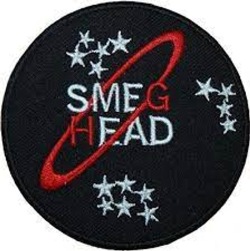3.5 inches wide,  a new Red Dwarf "Smeg Head" Logo Embroidered Patch.  Sew on or iron. 

Please note we will always combine shipping on like items.  Any additional patch or pin will ship for 50 cent per item.  Any additional payment will be reimbursed to your Paypal account.  Thank You.