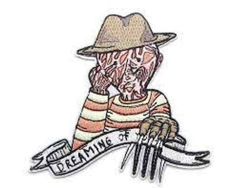 4 inches tall, Freddy Krueger Cartoon "Dreaming of..."  Nightmare on Elm Street embroidered patch.  Sew or iron on. New

Please note we will always combine shipping on like items.  Any additional patch or pin will ship for 50 cent per item.  Any additional payment will be reimbursed to your Paypal account.  Thank You.