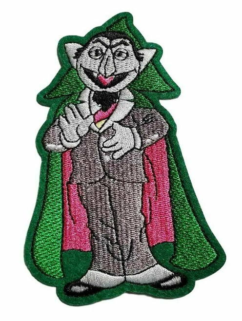 4.75 inch tall, a new Sesame Street, "Count Von Count" Embroidered Patch.  Sew on or Iron. New   

Please note we will always combine shipping on like items.  Any additional patch or pin will ship for 50 cent per item.  Any additional payment will be reimbursed to your Paypal account.  Thank You.