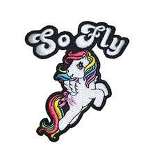 3 inches wide,  a new My Little Pony So Fly Rainbow Dash embroidered patch.  Sew on on or iron   

Please note we will always combine shipping on like items.  Any additional patch or pin will ship for 50 cent per item.  Any additional payment will be reimbursed to your Paypal account.  Thank You.