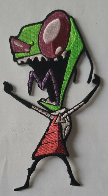 3.5 inches tall,  a new Invader Zim embroidered patch. New.

Please note we will always combine shipping on like items.  Any additional patch or pin will ship for 50 cent per item.  Any additional payment will be reimbursed to your Paypal account.  Thank You.