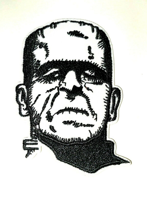 3.25 inches tall,  a new Frankenstein "Boris Karloff" embroidered patch. Sew on or Iron on. 
 
Please note we will always combine shipping on like items.  Any additional patch or pin will ship for 50 cent per item.  Any additional payment will be reimbursed to your Paypal account.  Thank You.