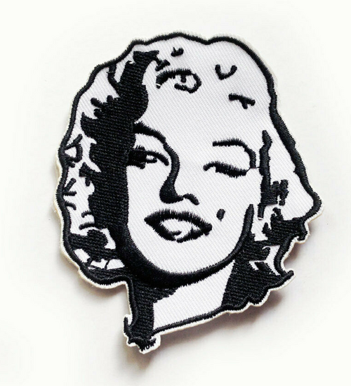 3.75 inches wide, a new Marilyn Monroe "Portrait" embroidered jacket patch. Sew on or iron.

Please note we will always combine shipping on like items.  Any additional patch or pin will ship for 50 cent per item.  Any additional payment will be reimbursed to your Paypal account.  Thank You.