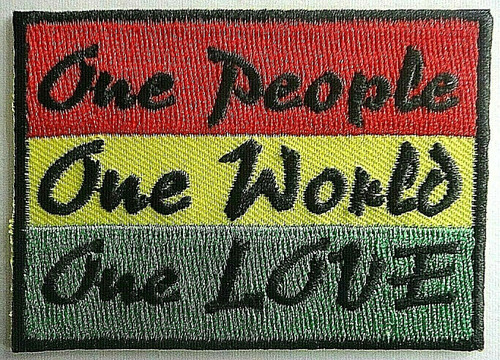 3 inches wide.  a new African "One People, One World, One Love" Embroidered Jacket Patch embroidered patch. Sew or iron on.

Please note we will always combine shipping on like items.  Any additional patch or pin will ship for 50 cent per item.  Any additional payment will be reimbursed to your Paypal account.  Thank You.