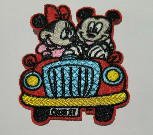 3 inches tall, new Mickey Mouse & Minnie Mouse "Driving" embroidered patch, Sew on or iron.  

Please note we will always combine shipping on like items.  Any additional patch or pin will ship for 50 cent per item.  Any additional payment will be reimbursed to your Paypal account.  Thank You.