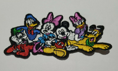 4 inches wide, new Mickey Mouse & Minnie Mouse & the Rest of the Gang embroidered patch, Sew on or iron.  

Please note we will always combine shipping on like items.  Any additional patch or pin will ship for 50 cent per item.  Any additional payment will be reimbursed to your Paypal account.  Thank You.