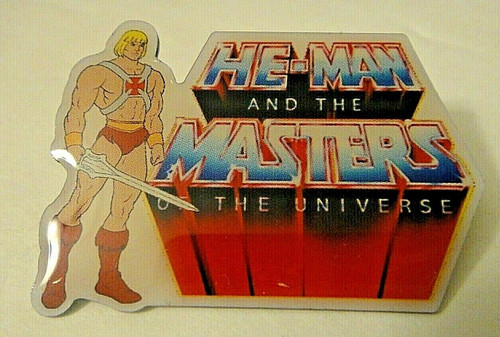 1.5 inches wide, a new He-Man and the Masters of the Universe Logo enamel pin with clutch back. New.

Please note we will always combine shipping on like items.  Any additional patch or pin will ship for 50 cent per item.  Any additional payment will be reimbursed to your Paypal account.  Thank You.