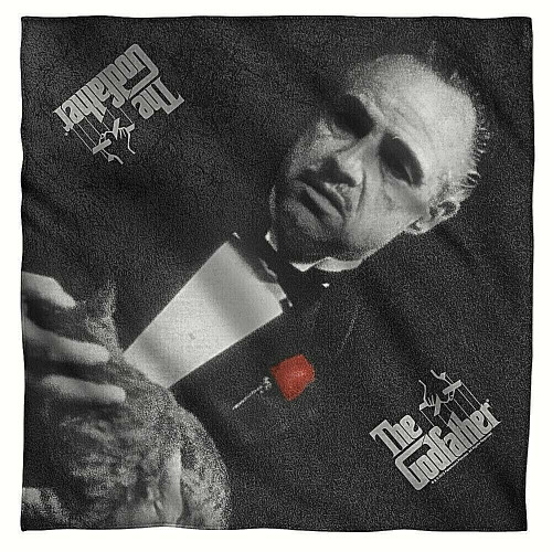 22 inches by 22 inches, The Godfather Bandana. 100%Polyester - Light weight, ultra-soft feel

Please note we will always combine shipping on like items.  Any additional patch or pin will ship for 50 cent per item.  Any additional payment will be reimbursed to your Paypal account.  Thank You.