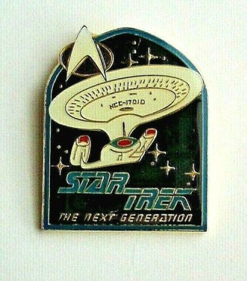 1  1/2 inch high, Star Trek The Next Generation U.S.S. Enterprise 1701-D enamel pin with clutch back. New.

Please note we will always combine shipping on like items.  Any additional patch or pin will ship for 50 cent per item.  Any additional payment will be reimbursed to your Paypal account.  Thank You.