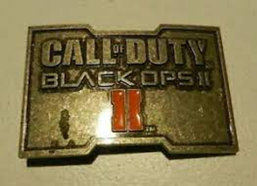 New metal Call of Duty Black OPS II Logo Stamped Belt Buckle.   The features are stamped to create the Call of Duty Black OPS Il Logo in the center.   The belt buckle is octagonalrectangular  and measures 4 inches wide by 2.75 inches tall.  The buckle will accommodate a belt strap upto to 1.5 inches wide.   A web belt or any belt strap is not included,  only the buckle described.   

Please note we will always combine shipping on like items.  Any additional patch or pin will ship for 50 cent per item.  Any additional payment will be reimbursed to your Paypal account.  Thank You.