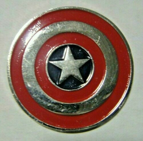 1 1/8" inches in diameter. Captain America Metallic Shield Logo Enamel Pin with clutch back. New.

Please note we will always combine shipping on like items.  Any additional patch or pin will ship for 60 cent per item.  Any 
additional payment will be reimbursed to your Paypal account.  Thank You.