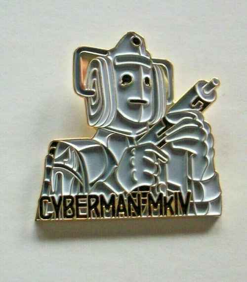 1 3/8 inches tall, a new Doctor Who Cyberman Mk-IV enamel pin with clutch back. New. 

Please note we will always combine shipping on like items.  Any additional patch or pin will ship for 50 cent per item.  Any additional payment will be reimbursed to your Paypal account.  Thank You.