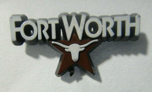 1. inches wide,  a new Fort Worth, Texas "Long Horn Logo" Lapel pin with clutch back.  New.

Please note we will always combine shipping on like items.  Any additional patch or pin will ship for 75 cent per item.  Any additional payment will be reimbursed to your Paypal account.  Thank You.