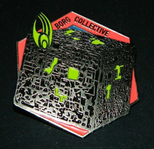 2″ wide by 2.25″ tall , a new Star Trek: The Next Generation Borg Collective, Borg Cube Enamel Pin with clutch back. 

Please note we will always combine shipping on like items.  Any additional patch or pin will ship for 50 cent per item.  Any additional payment will be reimbursed to your Paypal account.  Thank You.