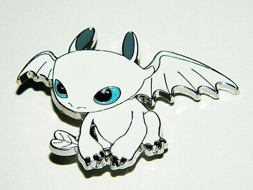 1. 3/4 inch wise, How To Train Your Dragon Movie "Light Fury" Die-Cut Enamel Pin with clutch back.

Please note we will always combine shipping on like items.  Any additional patch or pin will ship for 50 cent per item.  Any additional payment will be reimbursed to your Paypal account.  Thank You.