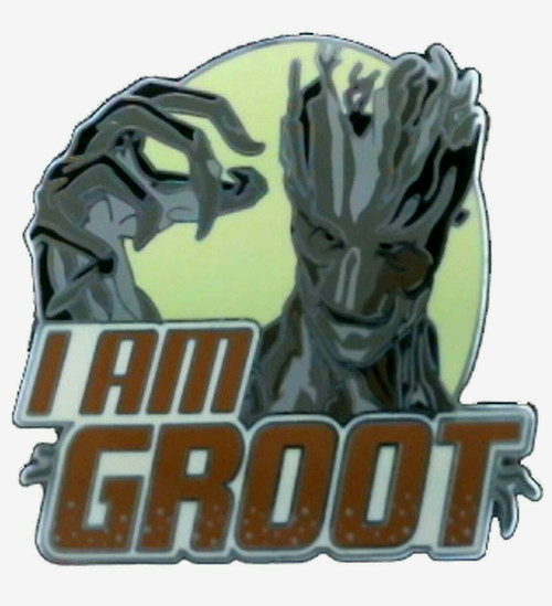 1.75 inches wide I AM GROOT  from the Marvel comic series "Guardians of the Galaxy"  enamel pin with clutch back. New.

Please note we will always combine shipping on like items.  Any additional patch or pin will ship for 50 cent per item.  Any additional payment will be reimbursed to your Paypal account.  Thank You.