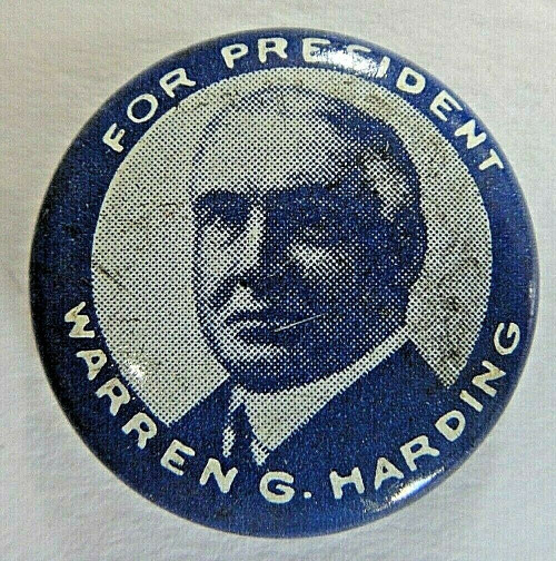 Warren G. Harding 1920 Presidential Campaign Button (Reproduction Pin 1990s).

Please note we will always combine shipping on like items.  Any additional patch or pin will ship for 50 cent per item.  Any additional payment will be reimbursed to your Paypal account.  Thank You.