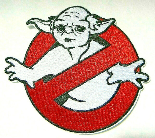 3.5" inches wide,  a new Star Wars Yoda "Ghostbusters Parody" embroidered patch. Sew on or iron on.

Please note we will always combine shipping on like items.  Any additional patch or pin will ship for 50 cent per item.  Any additional payment will be reimbursed to your Paypal account.  Thank You.