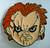 1. 1/2" inches tall, a new Child's Play "Chucky's Face" enamel pin with a metal post and rubber back. New.  

Please note we will always combine shipping on like items.  Any additional patch or pin will ship for 50 cent per item.  Any additional payment will be reimbursed to your Paypal account.  Thank You.