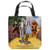 16 inches by 16 inches, Wizard of Oz-On the road" Tote Bag.  This highly collectible bag is made of a spun polyester, and has the look and feel of a "Light Weight Cotton Canvas Bag".  Includes 2 black handles and is printed on both sides with same image shown.  