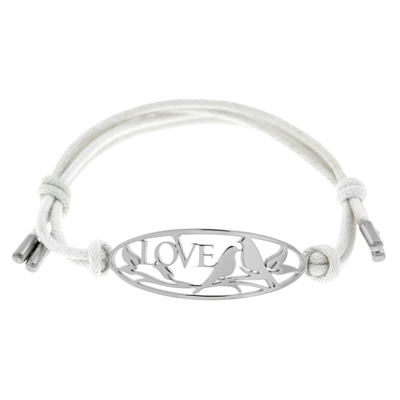 Love Birds White Cotton Cord Bolo Bracelet