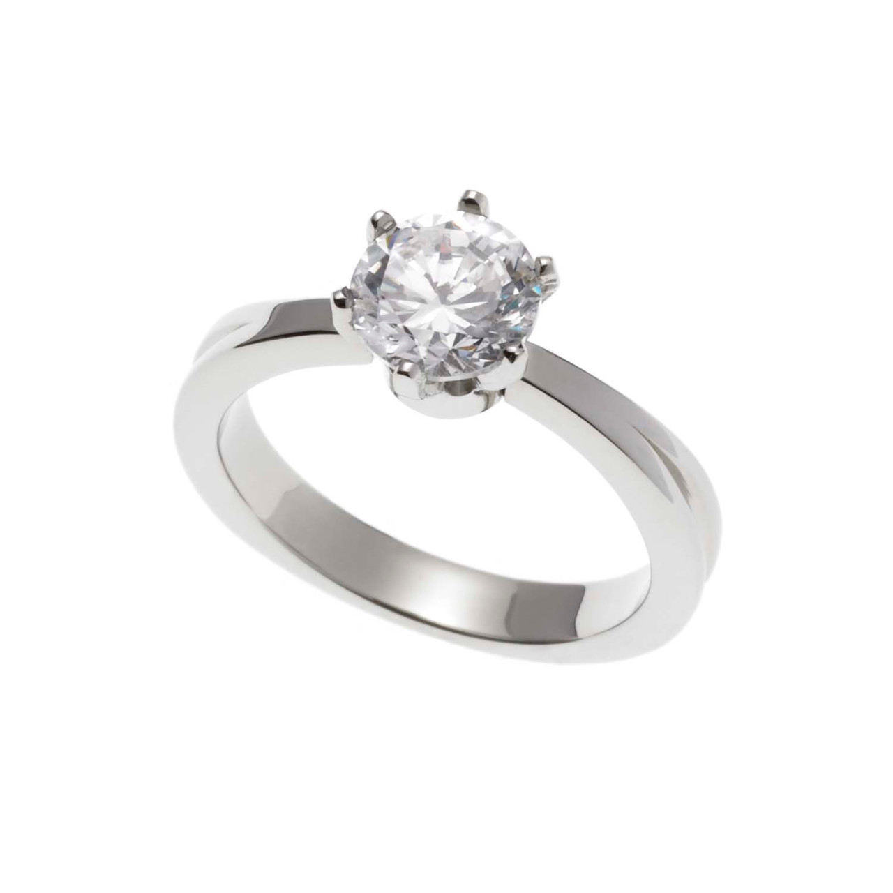 Round Cubic Zirconia Stainless Steel Engagement Ring