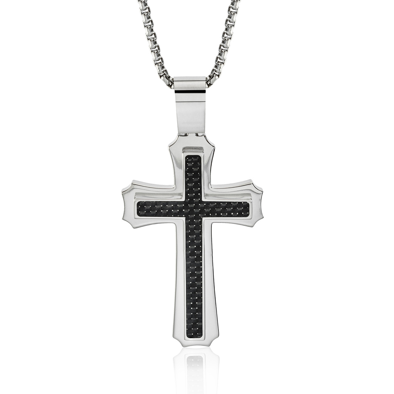 Stainless Steel Antique Double Layer Cross Pendant with Chain - Josephs  Jewelers