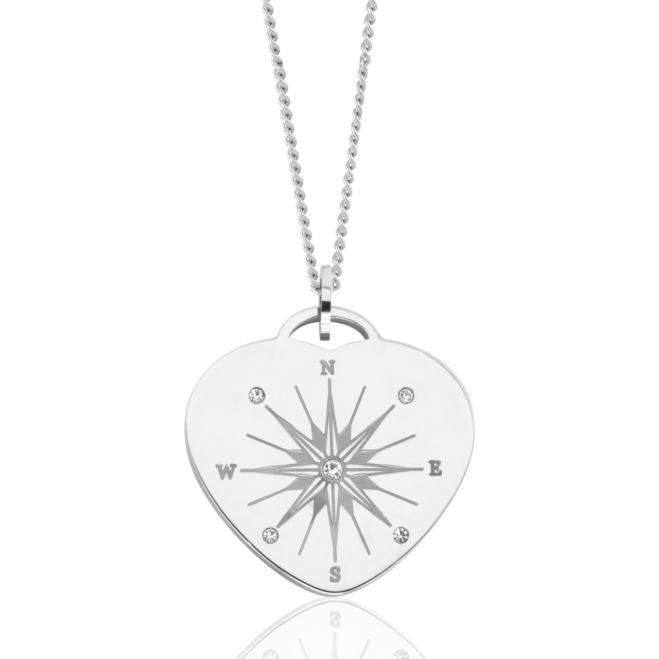 Life Is A Journey Heart Shaped Compass Pendant Necklace