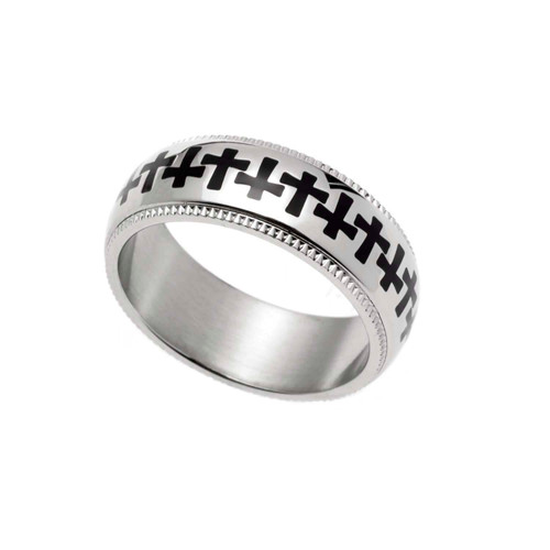 Stainless Steel Milgrain Edge Interlocking Cross Ring 