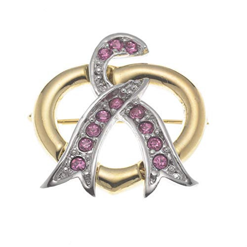 Gold Plated Pink Ribbon Heart Breast Cancer Awareness Pin