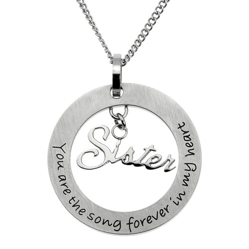 Engraved Stainless Steel "You Are The Song Forever In My Heart" Sister Pendant Necklace