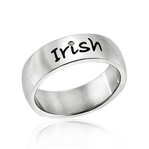 Stainless Steel Irish Celtic Knot Ring with Cubic Zirconia