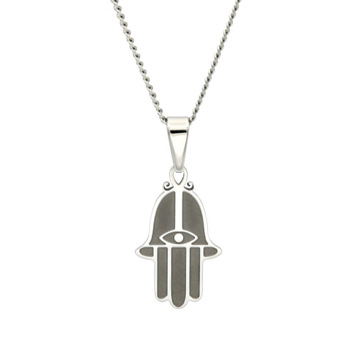 Hamsa Hand Pendant Necklace Stainless Steel Etched Detail Jewelry for Women Girls or Men
