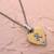Two Tone Gold Heart Cancer Awareness Ribbon Pendant Necklace with Pink Crystals