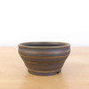  4.5" Semi-glazed Stripe Patterned Round Shohin Pot by Mikel Edwards