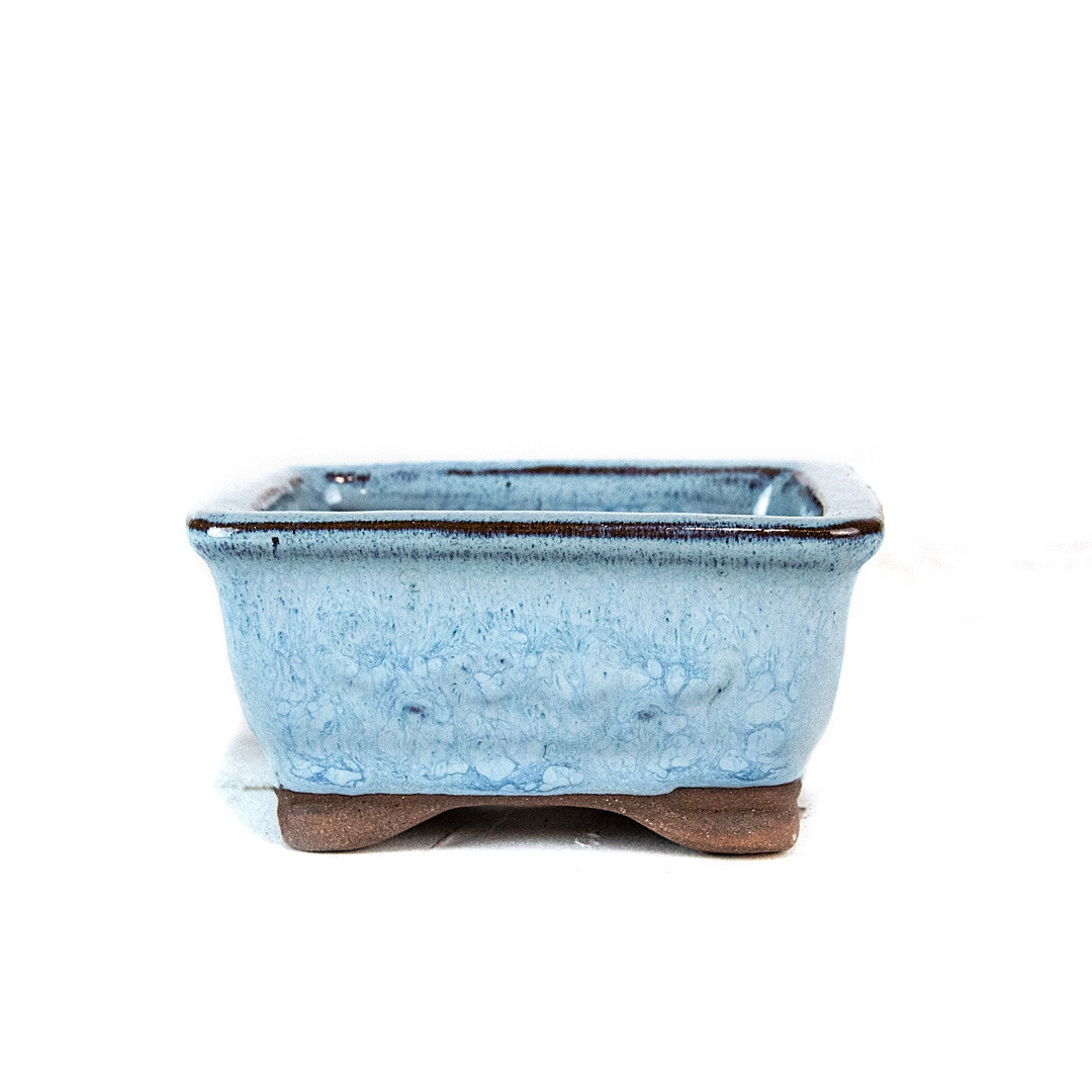 4" Rectangle Motif Mame Bonsai Pot - Light Blue