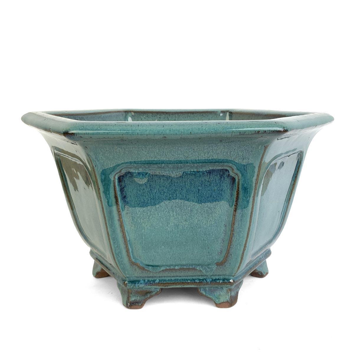 12" Handmade Hexagon Bonsai Pot - Teal - Eastern Leaf