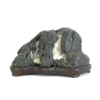 Japanese Suiseki - Abe River Twin Waterfall Stone with Daiza Japanese Suiseki - Abe River Twin Waterfall Stone with Daiza