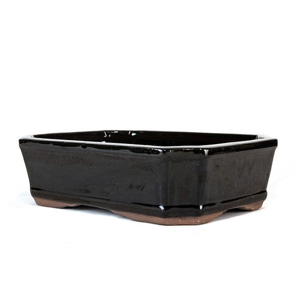 8.5" Indented Corner Rectangle Bonsai Pot - Black