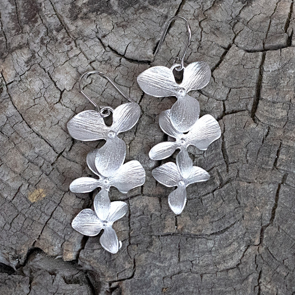 Silver Triple Orchid Earrings