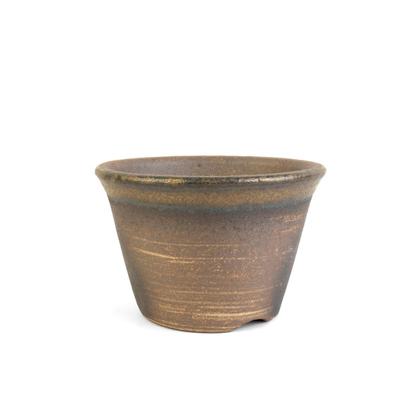 4" Tapered Round Shohin Pot - Bronze Stripe Semi-Glazed