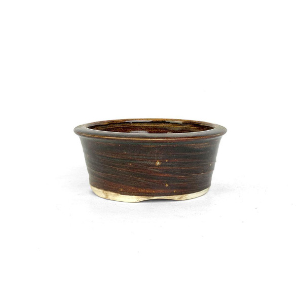 4.5" Round Dark Brown Glazed Bonsai Pot by Shane Cargilo
