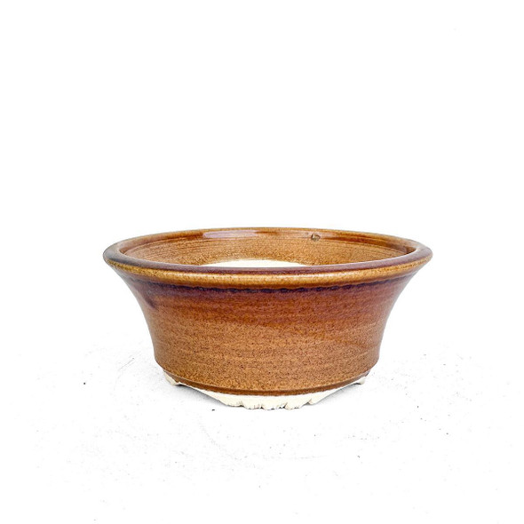 5" Round Brown Glazed Bonsai Pot by Shane Cargilo