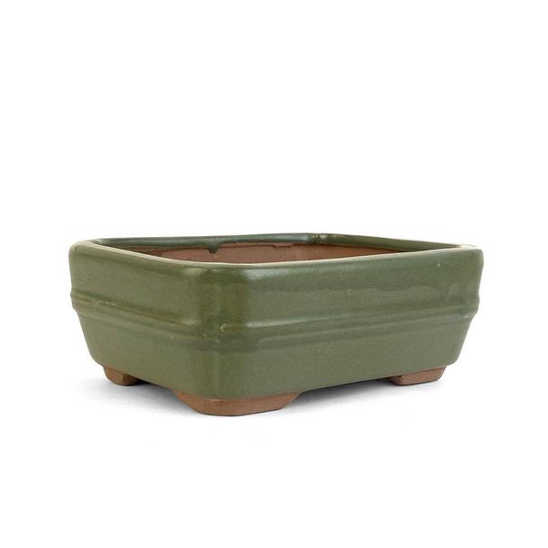 6" Banded Rectangle Bonsai Pot - Deep Green