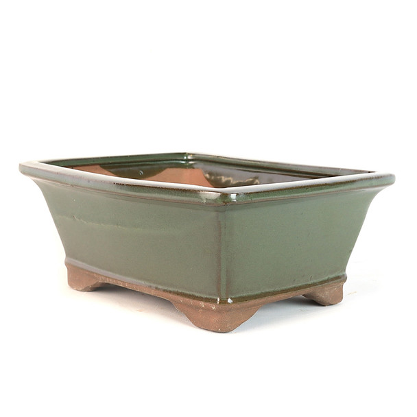  8" Tall Footed Rectangle Pot - Dark Green