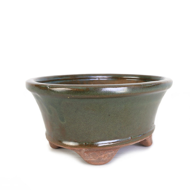  6" Footed Oval Pot - Deep Green