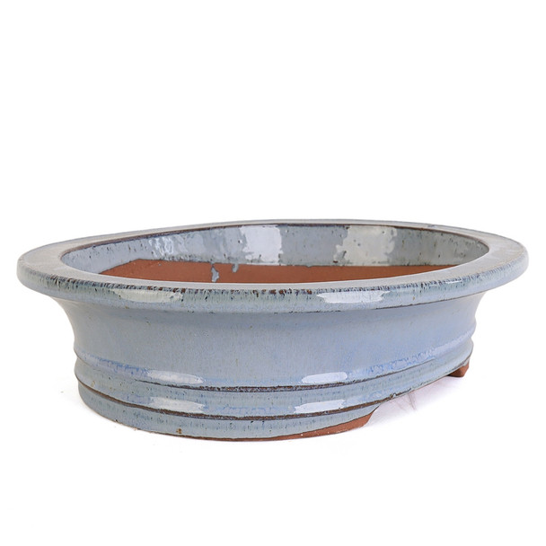14" Handmade Flared Oval Pot - Light Blue