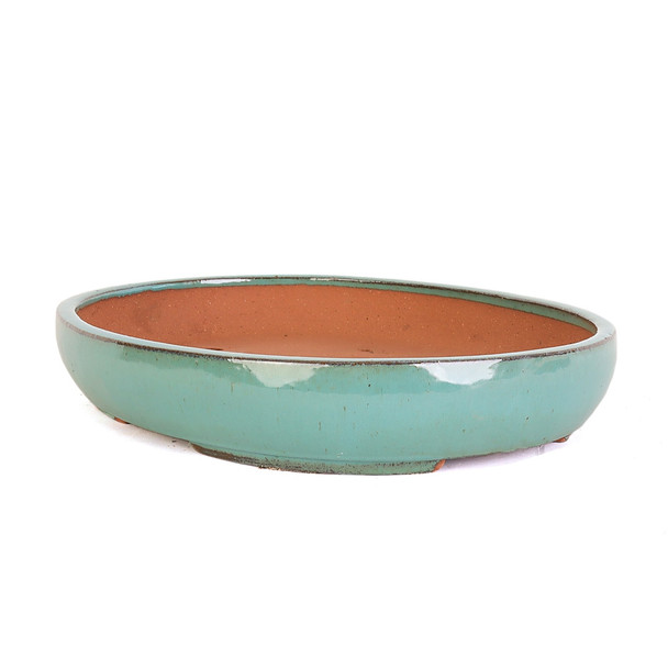 16" Handmade Shallow Oval Pot - Turquoise