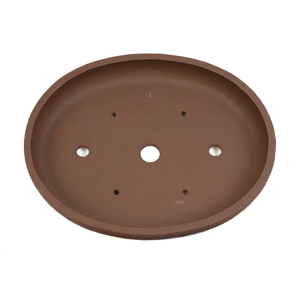 14" Handmade Unglazed Shallow Banded Oval Bonsai Pot